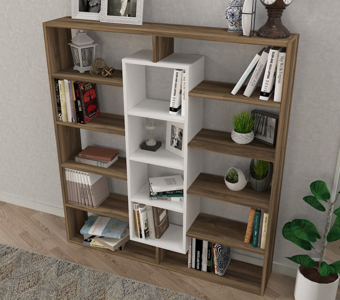 Hanah Home Estantería Escandinava Nogal y Blanco 125x135.7x22 cm